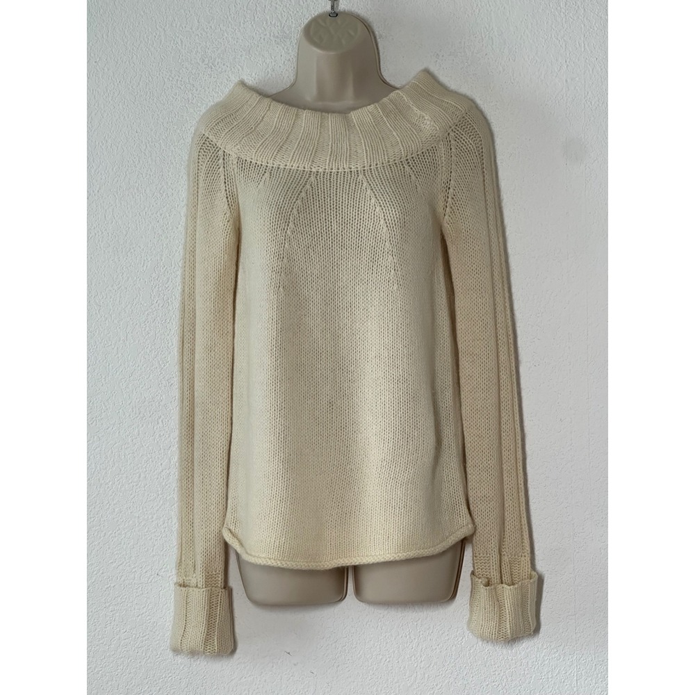 Identity Lord & Taylor Lambswool Angora Portrait Neck Sweater Cream Small